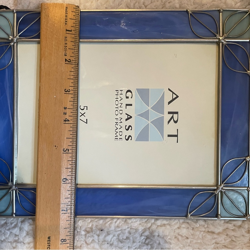 MALDEN Elegant 5x7 Stained Glass Frame, Handmade with metal/glass, blues/silver - Picture 10 of 10